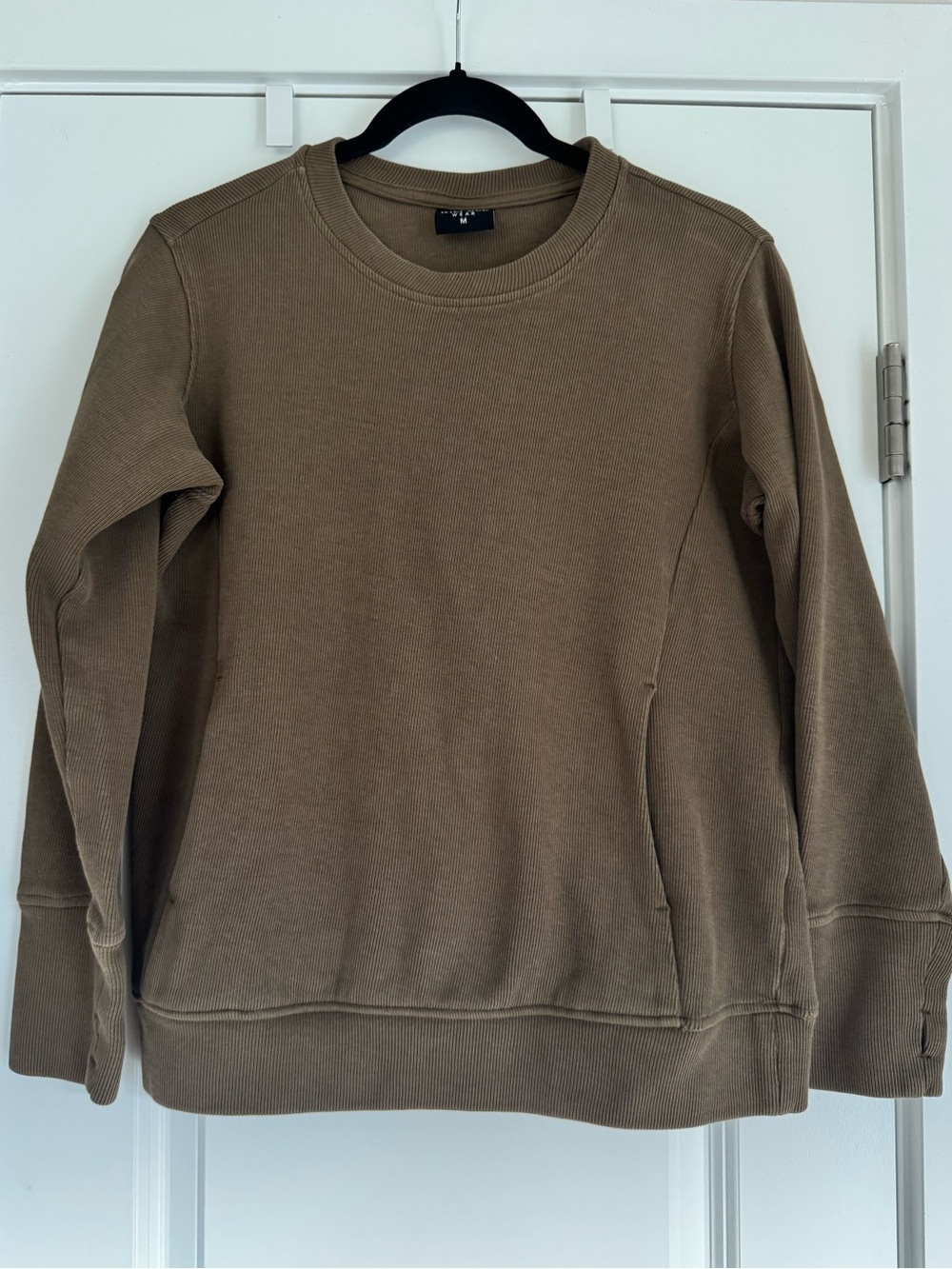 Wilfull Wear Ribbed Crewneck Sweatshirt Brown Olive Green Sz M Thumbholes